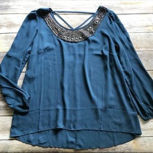 Maurices Plus Beaded Neck Blouse Top Plus 1X NWT